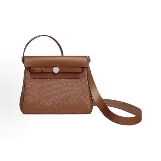 HERMES Herbag Zip 20 Silver buckle Shoulder Bag 20 Women 34 Fauve light yellowish-brown